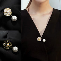 Camellia Anti-Exposure Pearl Brooch Pin for Shirt Collar
