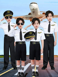 Kids' Pilot or Flight Attendant Uniform Costume Set for Role Play and Performances