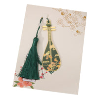 Classical Chinese Pipa Bookmark with Tassel, Metal Engraved Gift for Students and Girls