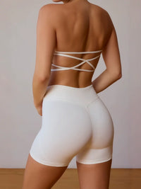 Women's Strapless Padded Sports Bra Yoga Vest with Backless Design and Anti-Exposure Feature