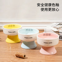 MIAOBU Ceramic Elevated Pet Bowl for Cats and Small Dogs, Hand-Painted Design, Neck Protection Feeder for Food and Water