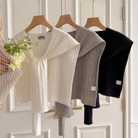 Knitted Solid Color Shawl Cardigan with Neck Protection