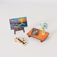 Dollhouse Miniature Classical Oil Painting Set with Wooden Table