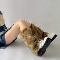 Y2K Faux Fur Leg Warmers Fluffy Boot Cuffs for Women