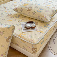 Summer Ice Silk Cooling Mat Fitted Sheet Style Bed Cover Set Machine Washable