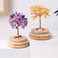 Natural Crystal Gemstone Money Tree with Glass Dome Micro Landscape Ornament