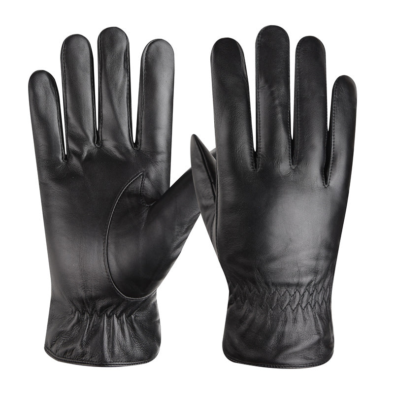 Men's Winter Warm Genuine Leather Gloves with Touchscreen Function and Non-slip Grip for Cycling and Motorcycling