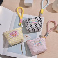 Mini Mesh Wristlet Pouch - Cute Contrast Color Multifunctional Storage Bag for Cosmetics & Small Items