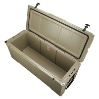 110L Rotomolded Fishing Cooler Box with Wheels, 7-Day Ice Retention for Sea Fishing
