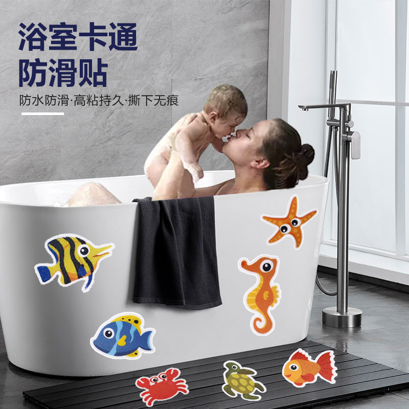 Anti-Slip Bathtub and Shower Stickers for Bathroom Safety - Cartoon Marine Life Design