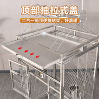 Large Stainless Steel Bird Cage for Parrots and Cockatiels, Indoor Square Aviary with Anti-Splash Design