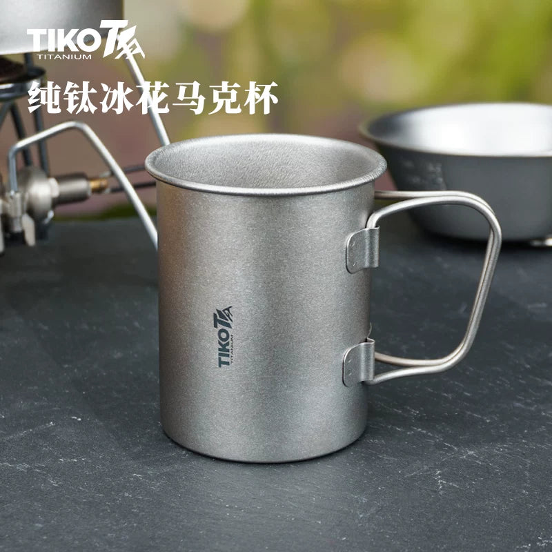 Tiko Pure Titanium Ice Flower Mug Shera Bowl Kettle Outdoor Camping Coffee Water Cup Portable Travel Titanium Cup