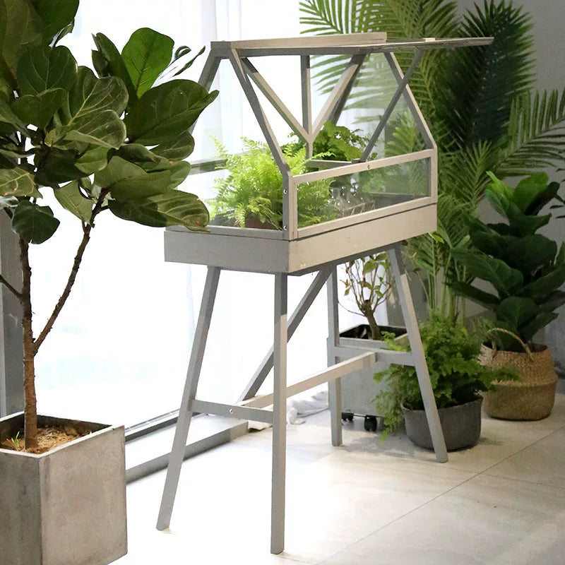 Wooden Glass Terrarium Greenhouse for Balcony Plants