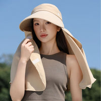 Women's Summer Sun Hat with Detachable Neck Flap, UV Protection, Ponytail Hole