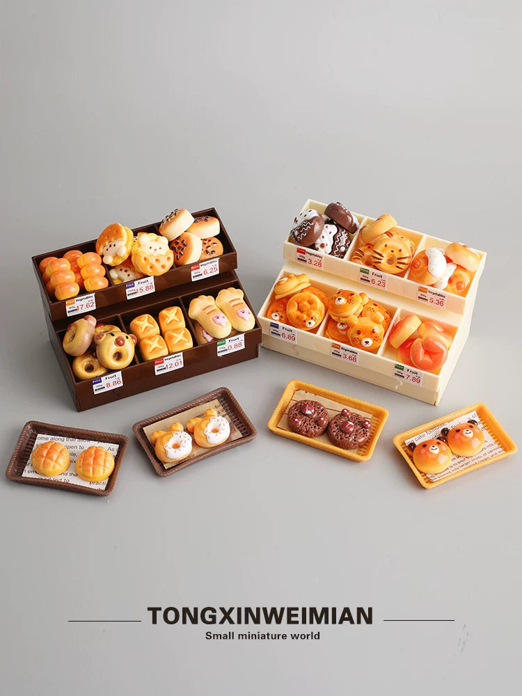Miniature Bread and Dessert Display Stand with Play Food Accessories for Kids