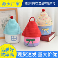 Hand-Woven Cotton Rope House-Shaped Storage Basket with Lid for Home Decor