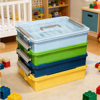 Large Capacity Square Plastic Storage Box with Handle for Tools, Parts, and Toys