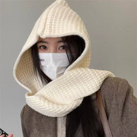 Women's Winter Knit Poncho Scarf Hat Set with Wide Brim