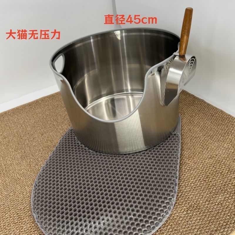 Stainless Steel Cat Litter Box with High Sides for Maine Coon Cats, Anti-Splash Open Top Litter Pan