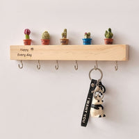 Wall-Mounted Wooden Key Holder with Hooks for Entryway Decor