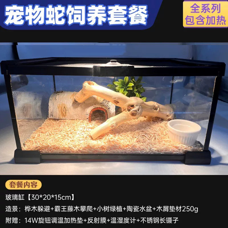 Reptile Terrarium Starter Kit with Heating and Landscaping for Snakes, Lizards, and Geckos