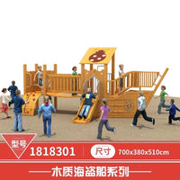 Outdoor Large Wooden Pirate Ship Playground Slide for Kids