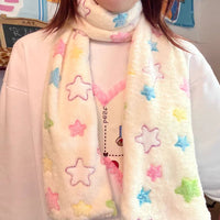 Vintage Japanese Harajuku Plush Cross Scarf with Star and Butterfly Embellishments
