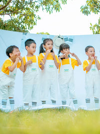 Kids' White Overalls & Yellow T-Shirt Set with Hat & Socks for Performances & Photoshoots
