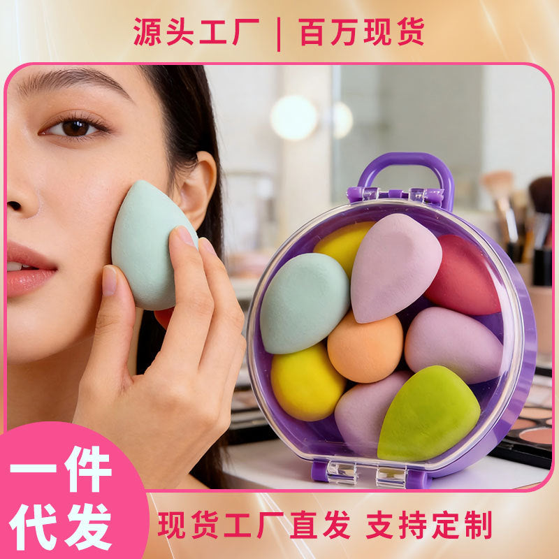 Mini Suitcase Makeup Sponge Set - 9pcs Teardrop Beauty Blenders with Portable Travel Case