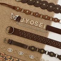 Vintage Western Rivet Belt for Women, Bohemian Style Leather Waistband for Dresses and Pants