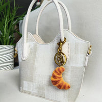 Croissant Bag Charm with Pearl Metal Chain for Handbags, Car, or Festive Gift