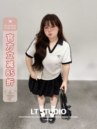 Plus Size Women's V-Neck Drawstring Waist Slimming Short Sleeve T-Shirt