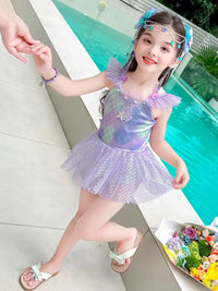 Girls' Mermaid Tail Swimsuit Set with Monofin