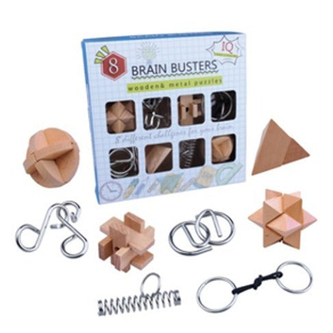 Wooden Interlocking Puzzle Set for Kids and Adults, 8-Piece Brain Teaser Collection