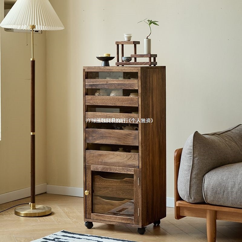 Solid Wood Display Cabinet with Glass Doors and Drawers for Collectibles, Tea Sets, or Dental Tools