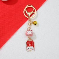 Lucky Cat Ceramic Keychain with Blessing Slogans for Bags and Keys