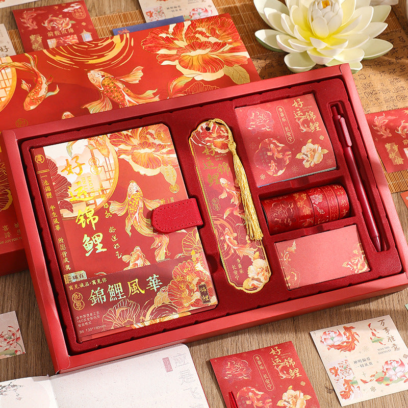 Chinese Style Gilded Notebook Gift Set with Stationery for Students