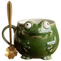 Creative Frog Ceramic Coffee Mug with Spoon, 280ml Novelty Animal Design Tea Cup for Office and Home
