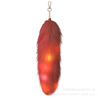 Cute Real Fox Fur Tail Car Keychain Pendant Plush Bag Charm with Light