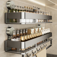 Suction Cup Kitchen Storage Rack Wall-Mounted Spice Organizer with Hooks