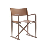 Outdoor Teak Folding Director's Chair with Saddle Leather for Patio Garden Villa