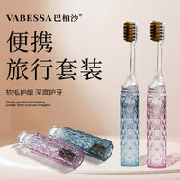 Portable Folding Toothbrush with Soft Bristles and Crystal Handle