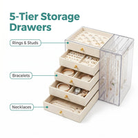Acrylic Jewelry Organizer Box with Dustproof Lid and Display Stand for Necklaces and Earrings