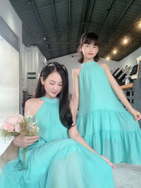 Mint Green Halter Neck Family Matching Dresses for Beach Vacation