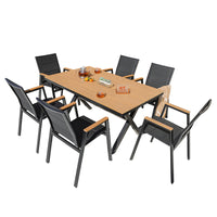 ZhuFan Outdoor Plastic Wood Table and Chair Set for Villa Garden, Aluminum Alloy Dining Table and Chairs, Nordic Leisure Plastic Wood Furniture