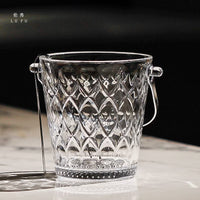 Glass Ice Bucket with Handle and Tongs for Bar KTV Home Commercial Use