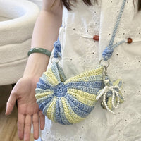 Hand-Woven Seashell Phone Bag DIY Crochet Kit with Starfish and Glitter Yarn