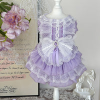 Pet Princess Dress Chihuahua Purple Flowing Mesh Tiered Cake Skirt Lace Wedding Dress
