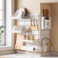 No-Drill Kitchen Pegboard Organizer Rack for Spices, Knives, Pot Lids, and Utensils