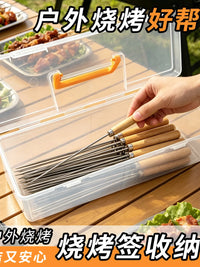 BBQ Skewer Storage Box Stainless Steel Portable Kebab Tool Organizer